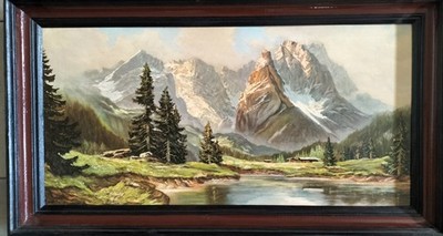 A. Lemke   Original Öl Gemälde   Alpenlandschaft   signiert   Holzrahmen