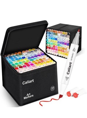 Caliart Markers, 100 Colors Dual Tip Art Markers Sketch Pens Permanent Alcohol B