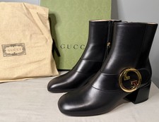 Gucci GG Blondie Malaga Kid Black Leather Boo...