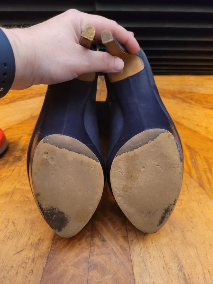 Botines ZARA Mujer Cuero Azul Marino Doble Correa Tacones de Aguja Talla 9-US Foto 4 de 4