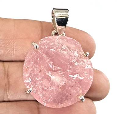 Sterling Silver Rough Rose Quartz Pendant Natural Raw Pink Quartz Statement - Image 1 of 4