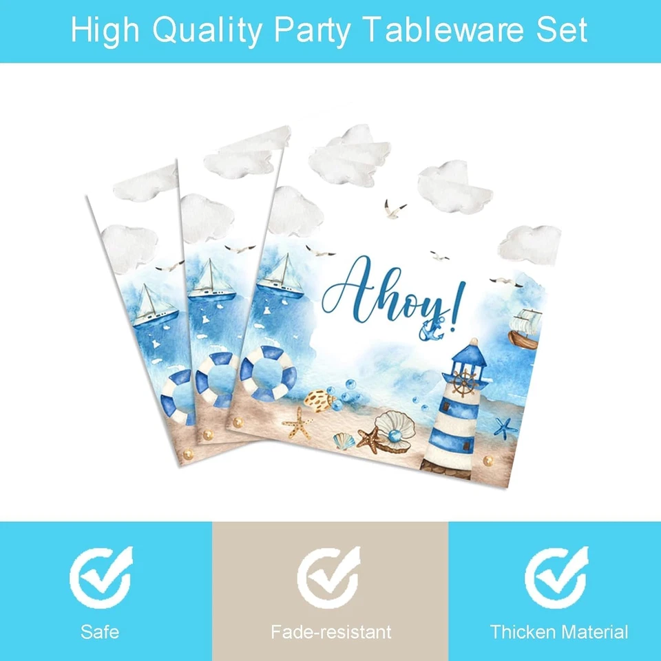 96Pcs Ahoy Nautical Boy Baby Shower Party Supplies, It'S a Boy Blue Marine Sea L Foto 4 de 4