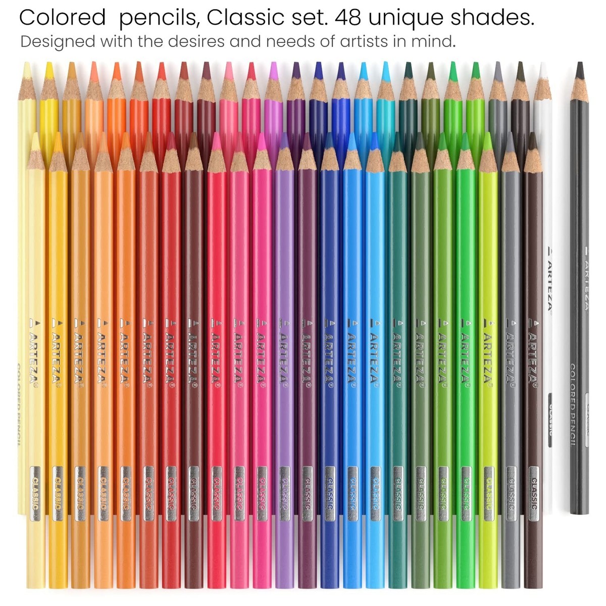 ARTEZA Colored Pencils, 48 Soft Color Pencils, Highly-Pigmented