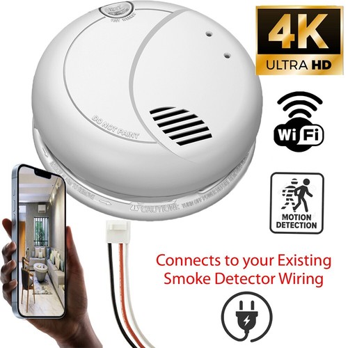 AES Spy Cameras 4K Ultra HD WiFi Fire Alarm Smoke Detector Hidden
