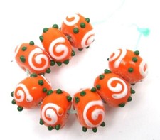 8 Handmade Lampwork Glass Orange Scroll Rondelle Spacer Beads 13x8mm
