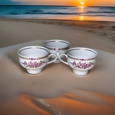 3 Vtg Henneberg Porzellan 1777 German  Democratic Republic Tea Cups Mugs Floral