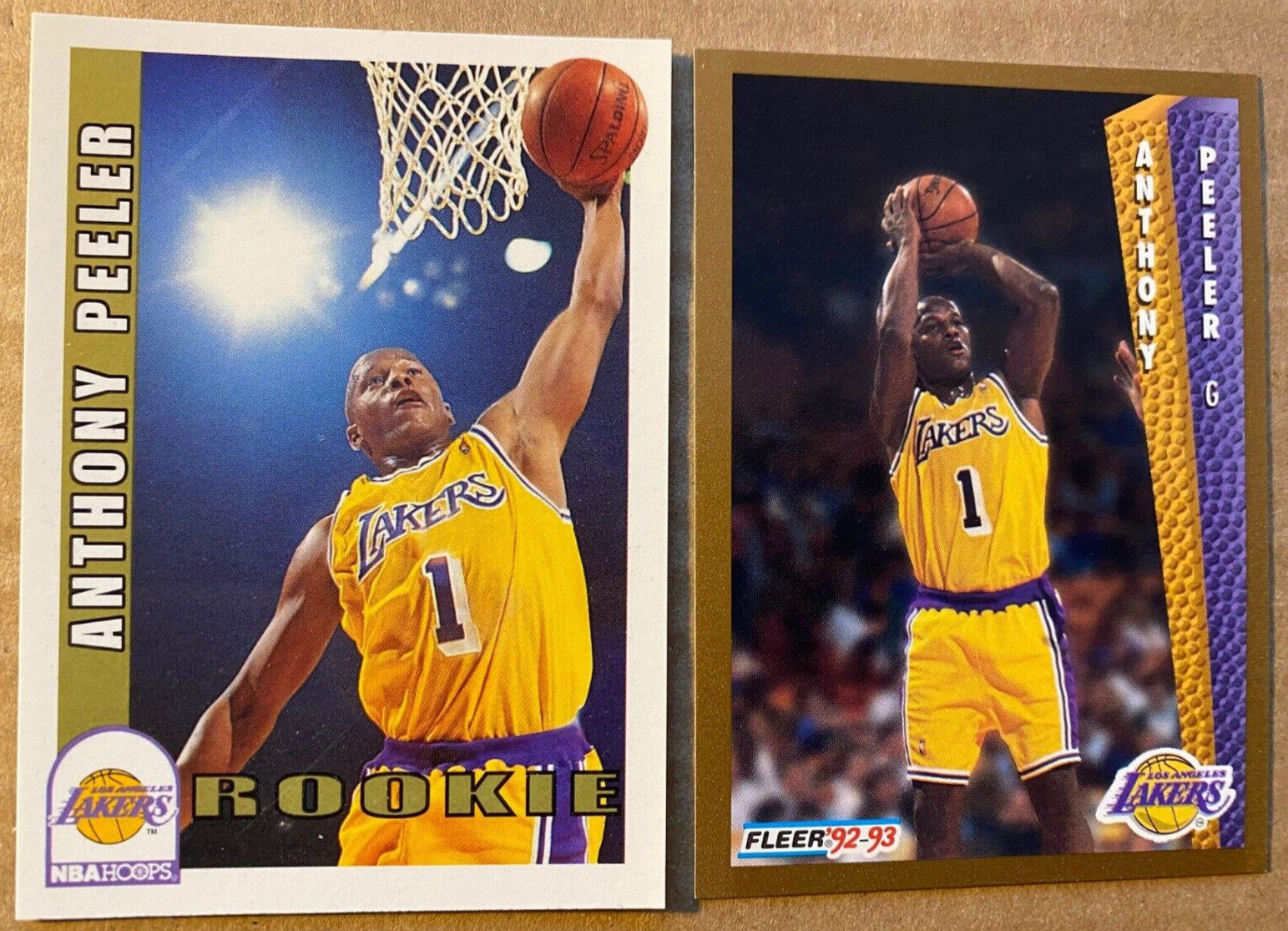 ANTHONY PEELER RC (2) 1992-93 Fleer #364 & NBA Hoops #410  LOS ANGELES LAKERS