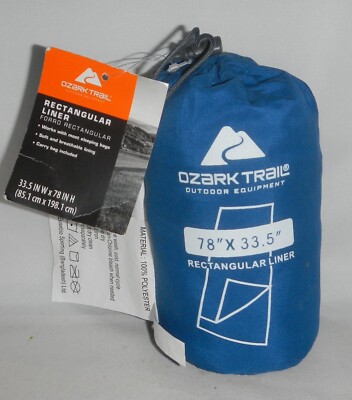 Blue Ozark Trail Rectangular Sleeping Bag Liner, 78'' X 33.5'' for Camping
