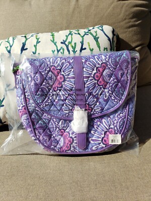 VERA BRADLEY Slim Saddle Bag LILAC TAPESTRY Purse Tote