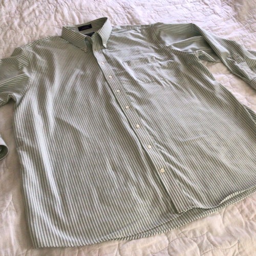 Stafford Mens Shirt Size 19 (36-37)Button Up Long Sleeve Green Stripe Big Oxford - Picture 4 of 5