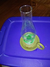 Vintage Candle Glass Huricane Lamp used green metal base and glass  globe