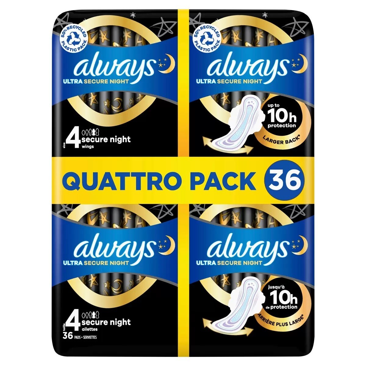 Always Ultra Secure Night Size 4, Night Quattro Packs with wings