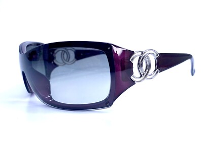 VTG CHANEL Dark Purple Rectangle Wrap Sunglasses Made in Italy