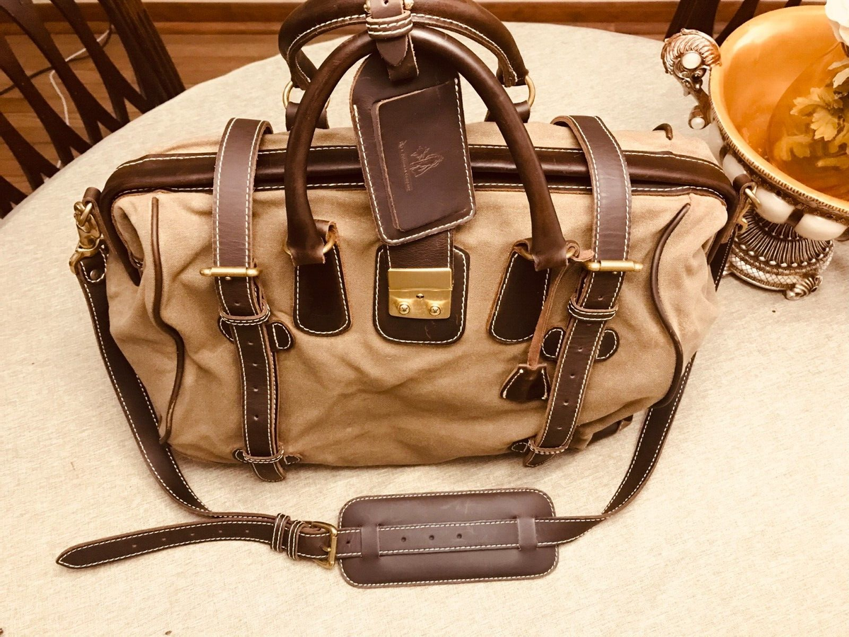 J PETERMAN Leather Canvas Gladstone Doctor Bag Weekender