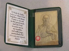 Old stock medal pocket shrine St Jude hopeless cases relic prayer card folder