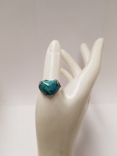 Blue Turquoise Rhodium Over Sterling Silver Heart Ring Size 10