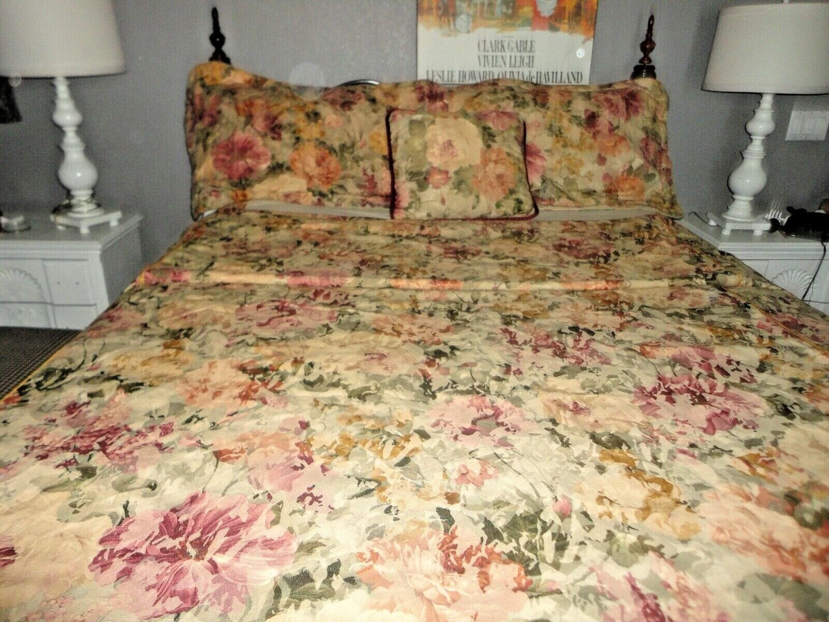 BURLINGTON MONACO BURGUNDY FLORAL HYDRANGEA 6PC CUSTOM QUEEN COMFORTER SET