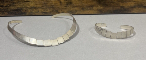 Silver 925 Necklace Bracelet Set with Square Detail