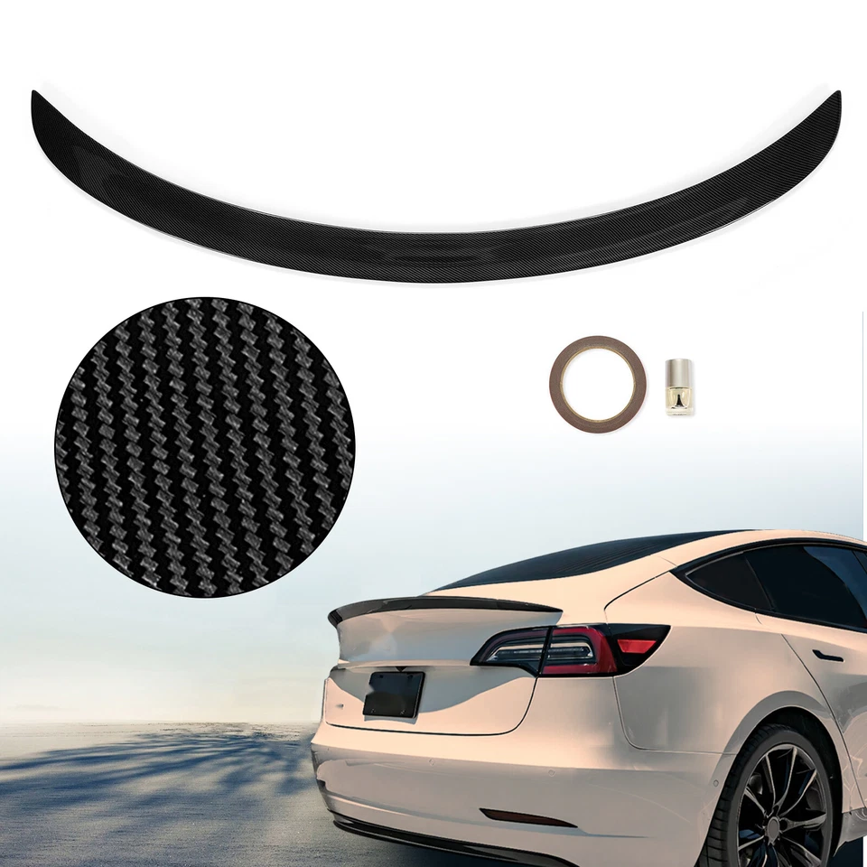 Rear Trunk Spoiler Wing For 2017-2023 2019 Tesla Model 3 Carbon Fiber Look Foto 3 de 4