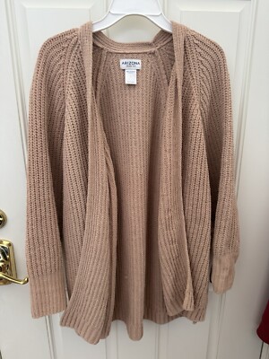 Arizona Jeans Co Cardigan Sweater Women's LARGE Beige Open Knit