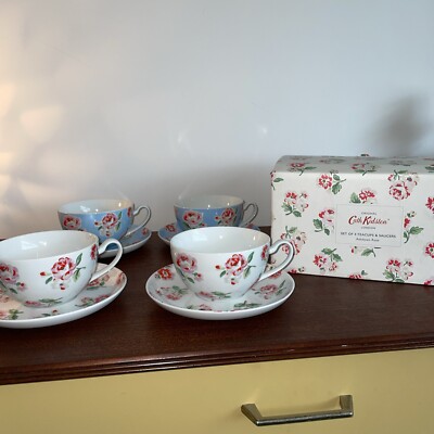 Cath Kidston Teetasse Untertasse x 4 Ashdown Rose Blumen Party Nachmittagstee 