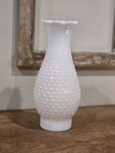 Vtg Milk Glass Hobnail Hurricane Lamp Chimney Shade 10" (9.75")