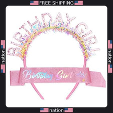 CIEHER Pink Birthday Headband  Sash Set for Girls - Party Decorations  Favors