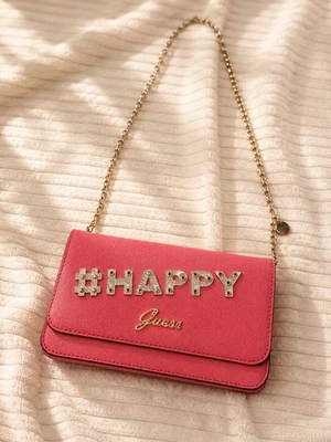 Sac Guess #HAPPY rose corail à chaîne dorée – Porté épaule / Bandoulière - Photo 1/4