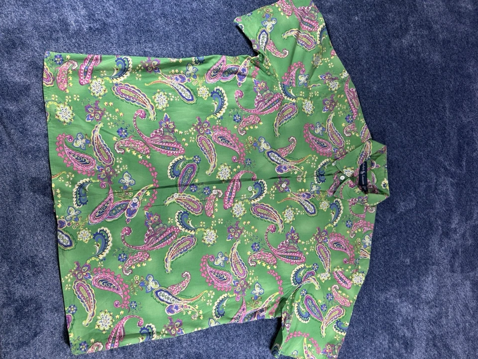 Camisa Polo Ralph Lauren De Colección Para Hombre XL Azul Verde Paisley AOP Manga Corta Foto 3 de 4