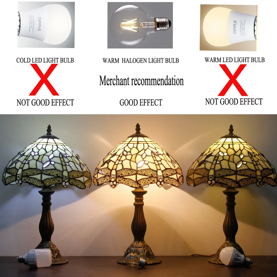 Lámpara Tiffany Crema Vitral Libélula Mesita de Noche Lámpara Escritorio Lectura Li... Foto 3 de 4