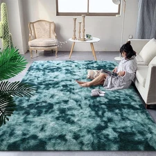 DweIke Fluffy Peacock Blue Rugs 6' x 9' (Rectangular), 