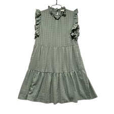 THML Sage Green Tiered Ruffle Dress Textured Pockets Medium