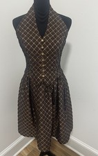 Vintage Oscar de la Renta Studio Metallic Quilted Halter Mini Dress Brown Gold 6