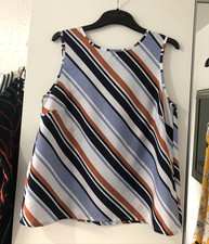 New Look Size 10 Pit To Pit 17 inch Blue Mix Striped Button Back Blouse VGC