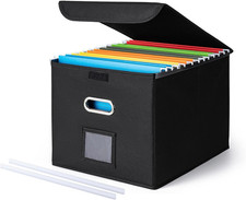 File Organizer Box with Lid, Large Hanging File Folder Organizer with Plastic Sl