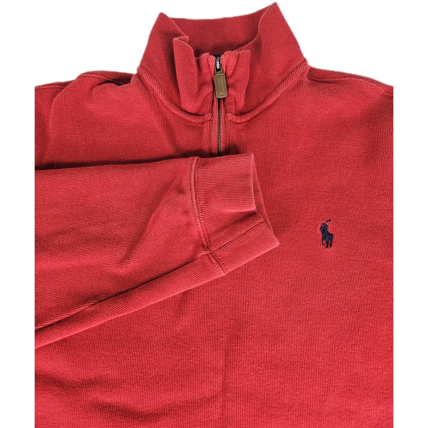 Vtg Polo Ralph Lauren Sweater 1/4 Zip Men L Red Casual Color Fade Cotton Pony