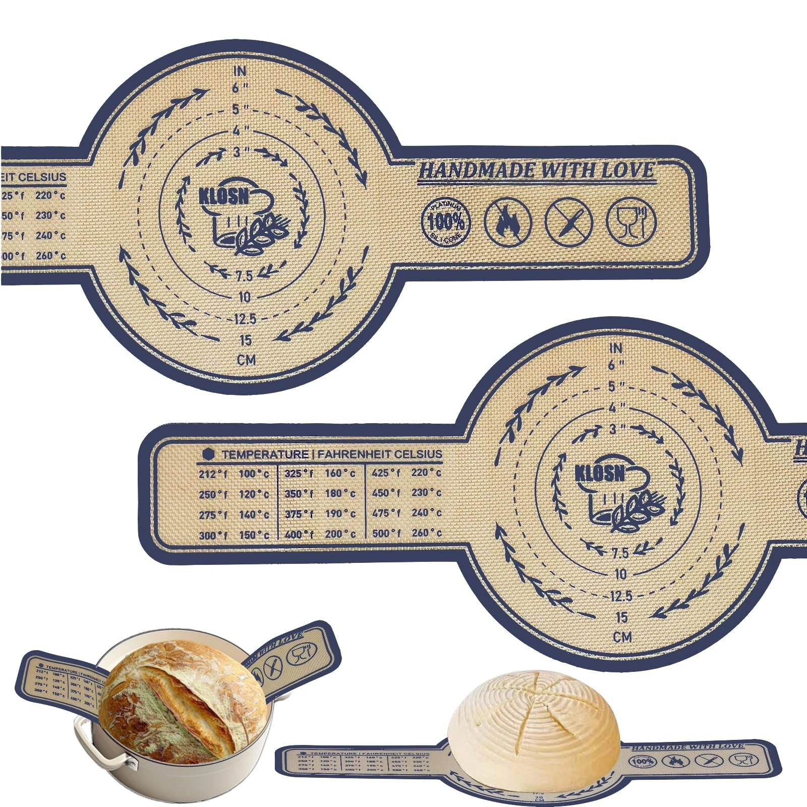 Silicone Bread Sling for Dutch Oven, 2 Pack (8" Round) – Non-Stick & 500°F He...