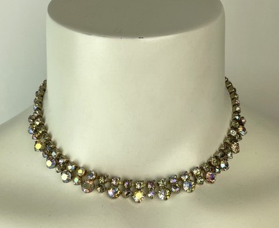 Vintage 50s Unsigned WEISS Peacock Aurora Borealis choker Necklace 15.5''