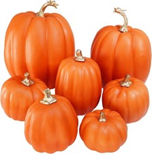 7P Assorted Harvest Orange Artificial Pumpkins Decorative Pumpkins Foam Pumpkins