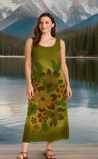 Vintage Adrianna Papell Art To Wear Floral Maxi Dress Medium Green Sheer India