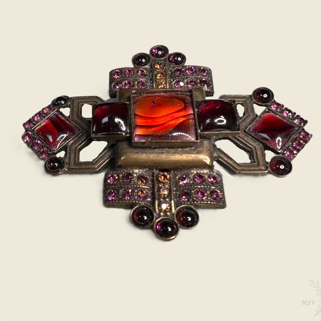 Signed Sorrelli Geometric Statement Brooch Brass … - image 2