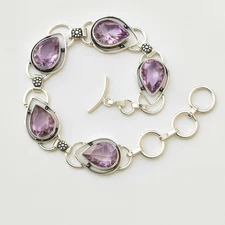 Natural Pink Topaz Bracelet – Faceted Teardrop Gemstones in Sterling Silver "