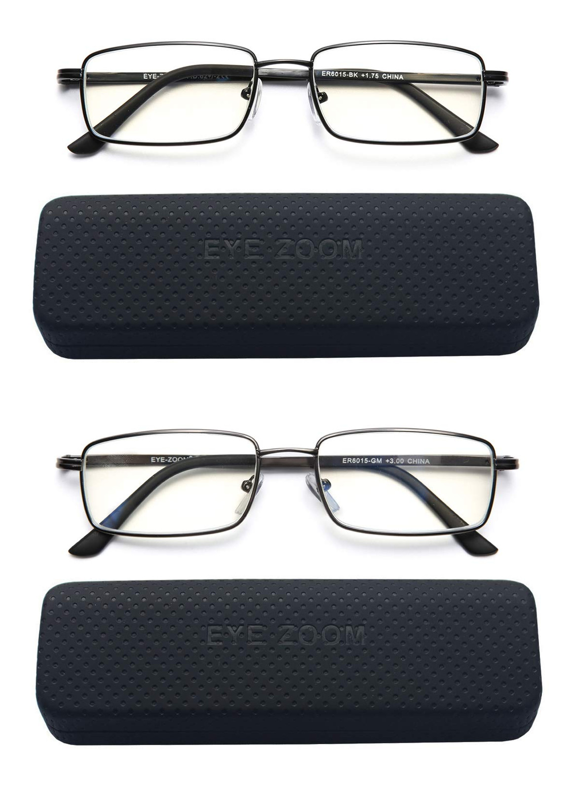 Reading Glasses Blue Light Blocking 2 Pack Rectangular Metal Anti Blue Ray an...-image