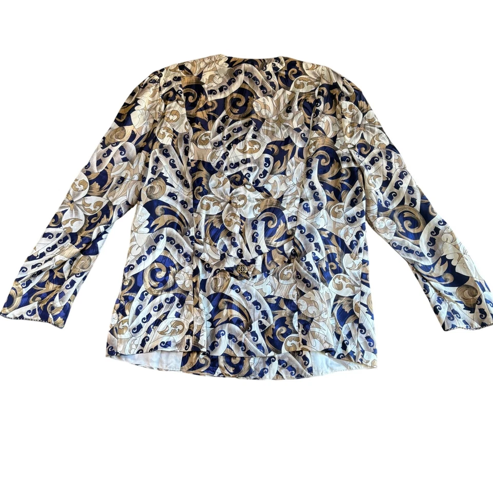 JoHanna York Joan Davis Blazer Size 18 Gold Blue White Paisley Pattern Jacket - Image 2 of 4