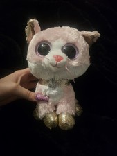 TY Beanie Boos - FIONA the Pink Cat Glitter Eyes  6 inch - MWMTs Boo Toy