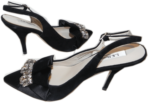 $495 L.k. Bennett Black Suede/ Satin Crystals Pump Slingback Shoe Heel 6.5-37 - Picture 5 of 5