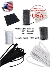 Flat Braided Elastic Band 1/8" - 1/4" ( 3mm - 6mm ) Width DIY, 5 to 1,000 Yards