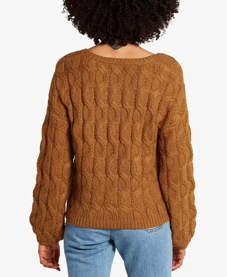 Top suéter Volcom tejido con cable suelto manga larga cuello en V - grande para mujer Foto 2 de 4