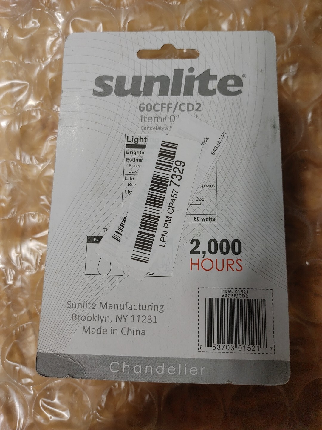 Sunlite 60 Watt 2 Pack Item 01521 Chandelier Base Frost Tip Flame Lightbulbs New