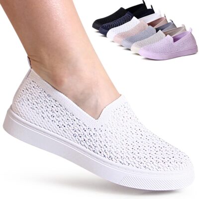Women's shoes glitter loafers sneaker light slip on sneakers ballerina trendy